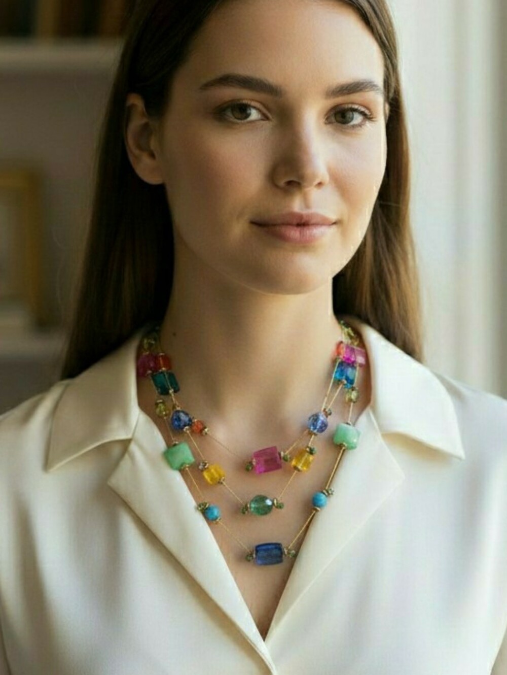 Colorful Layered Floating Necklace 18-19" + 3.5" ext